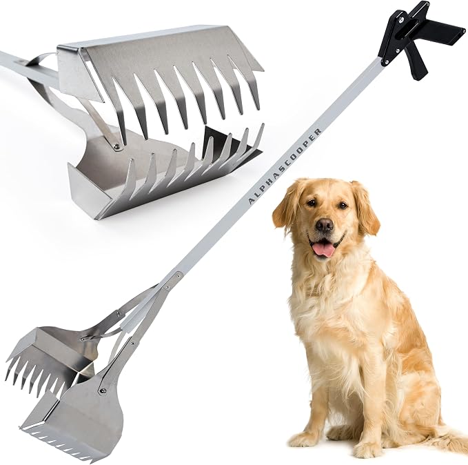 Dog Pooper Scooper for Yard - 38" Lightweight Ergonomic Handle, Rust-Resistant Aluminum, Jaws Technology Poop Scooper for Dogs