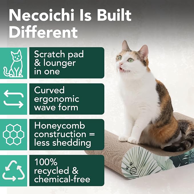 Necoichi Cardboard Cat Scratcher Bed for Indoor Cats - Cat Scratching Board, Horizontal Cat Scratch Pad Lounger with Reversible Usability and Extra Comfort for Lounge, Curved (18" Medium, Dark Cherry)