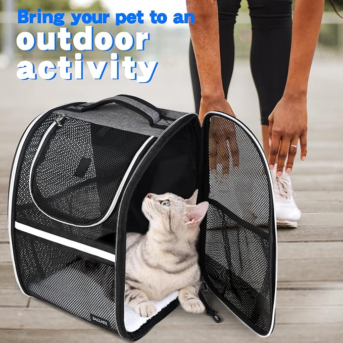 BAGLHER Pet Carrier Backpack, Ventilated Design, Pet Travel Backpack with Comfortable Shoulder Straps, Thicker Bottom Support, Two-Way Entrance Pet Carrier Backpack, Black