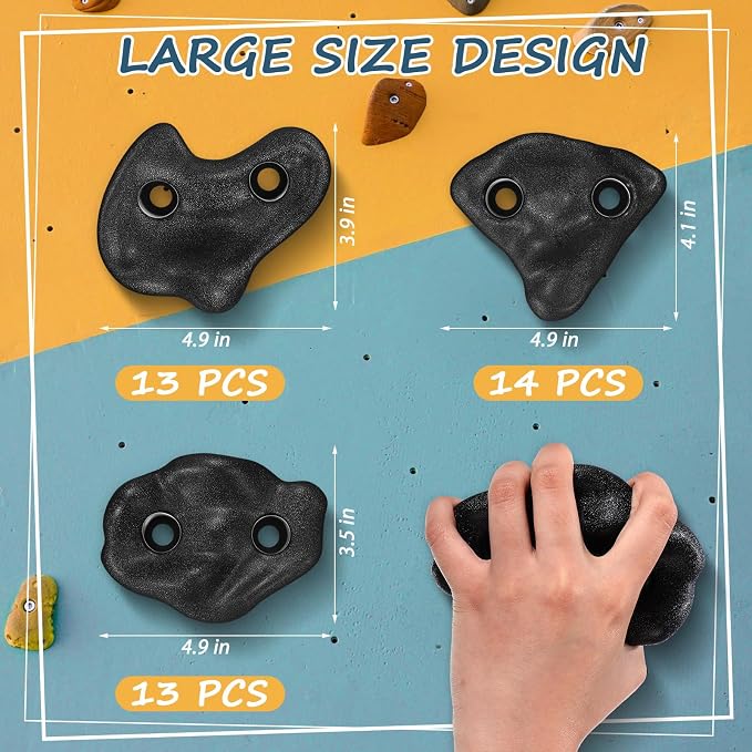 Soulchen 40 Pcs Rock Climbing Holds for Climber 3 Shapes Extra Large Rock Climbing Stone Wall Grips with Wrench, Screw for Indoor and Outdoor Playground Backyard Park