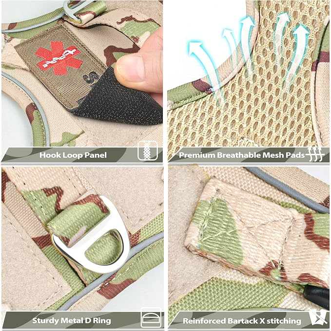 Tactical Small Dog Harness for Puppy, No Pull Military Service Dog Vest with Vertical Handle, Outdoor Training Small Puppy Vest Chihuahua Harness (Desert Green, XS)