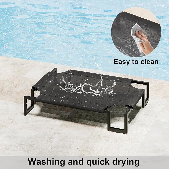 Elevated Dog Bed,Raised Outdoor Dog Bed for XLarge Sized Dogs | Waterproof Cooling Dog Cot with Washable Breathable Teslin Mesh,Pet Bed with Heavy Duty Frame,No-Slip Feet,Black 125×85×21cm