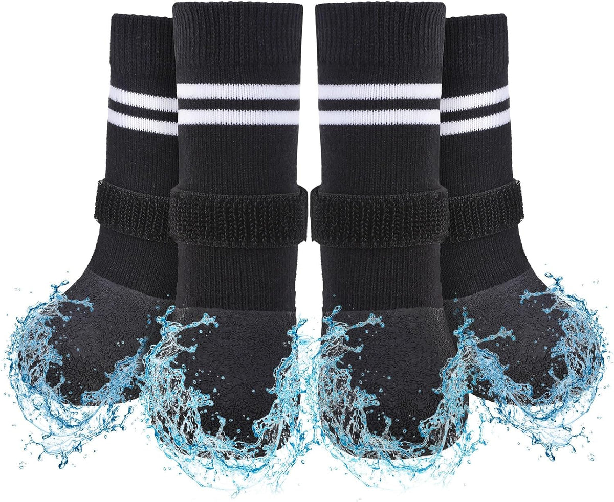 SCENEREAL Anti Slip Dog Boots & Paw Protectors for Hardwood Floor, Extended Dog Socks to Prevent Licking Paws, Waterproof Pet Snow Rain Shoe for Winter Small Puppy Senior Dogs, Black S