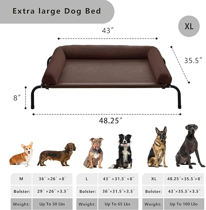 Cooling Elevated Dog Bed for Large Dogs, Indoor & Outdoor Raised Dog Bed | Portable,with Breathable Mesh, Chew Proof Pet Hammock Cots with Removable and Waterproof Bolsters