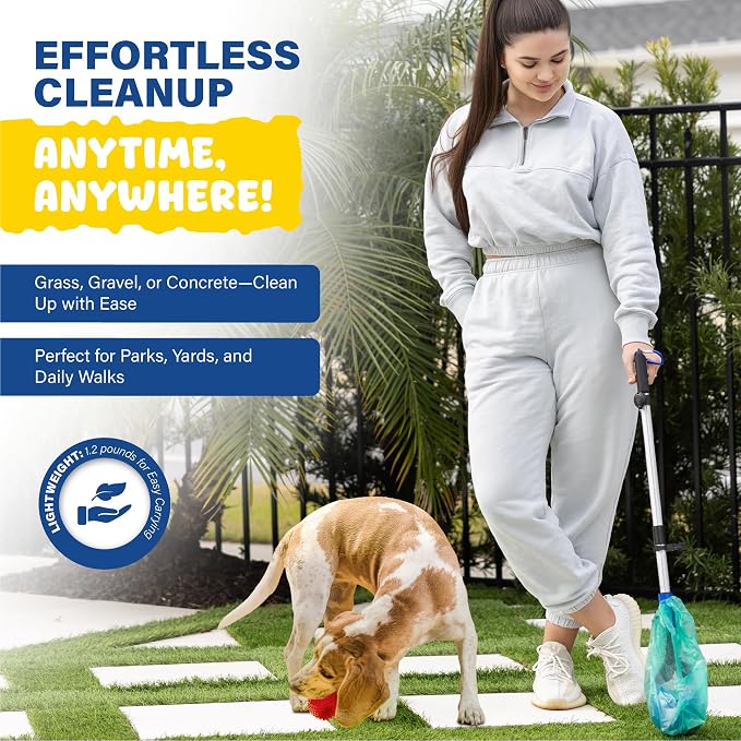 Dog Pooper Scooper 3 Tools in 1, Portable Pooper Scooper for Large & Small Dogs | Long Handle Poop Scooper for Dogs | Durable & Easy-to-Use Poop Scooper for Yard with Sticky Roller Feature