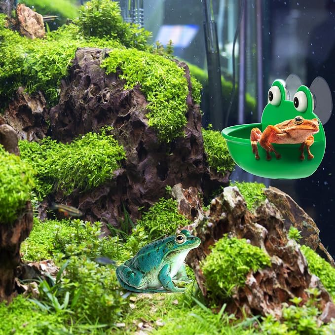Hiceeden 4 Pack Frog Habitat with Suction Cup, Cute Frogs Fish Tank Decor, Plastic Soup Dish, Tree Frog Aquarium Terrarium Accessories for Toad, Tadpole