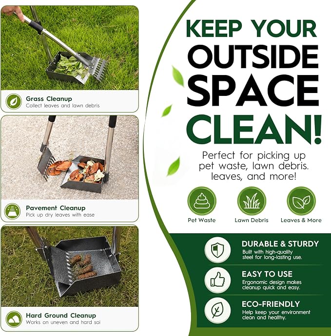 Dog Pooper Scooper for Large Dogs，9.1" X9.5"，Oversized Tray，pooper scooper | Free with two extension rods，Reduce the frequency of garbage trips，for Large, Medium, Small Dogs