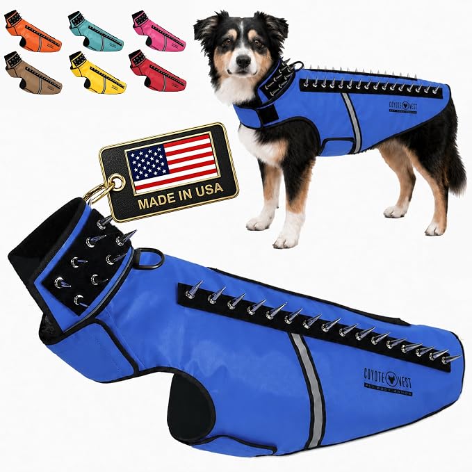 CoyoteVest SpikeVest Dog Harness, Made in the USA, L-Royal Blue | Stab-Resistant Protective Vest | Coyote Vest for Dogs | Defends Against Coyotes, Dogs, Birds of Prey | Reflective Safety