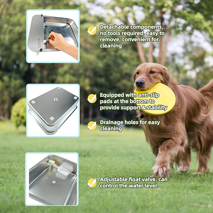 Automatic Water Dispenser for Dogs Slow-Drink,Splash-Proof Design | 3 Gallon Stainless Steel Outdoor Drinking Bowl Self-Filling Water Bowl for Large Dogs,Suitable for Cats,Dog(11L-A)