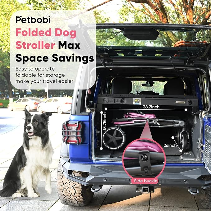 Petbobi Dog Stroller for Large & Medium Dogs - Easy Fold Dual Entry Pet Stroller with One-Foot Brake, All Terrain Wagon Cart with Air Mesh, Ideal for Large Senior Pets up to 80 lbs, Pink