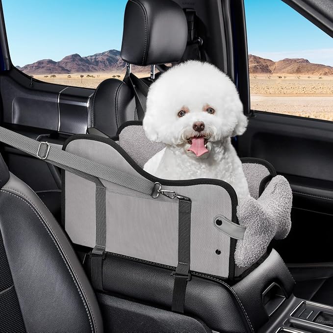 TKYZ Center Console Dog Car Seat for Small Dogs,for Car/SUV/Small Truck | Soft Pillow,Double fixation,Scratch-Resistant Fabric,Pet Booster with Safety Belt,Puppy Car Seat for Small Dogs 0-11 lbs