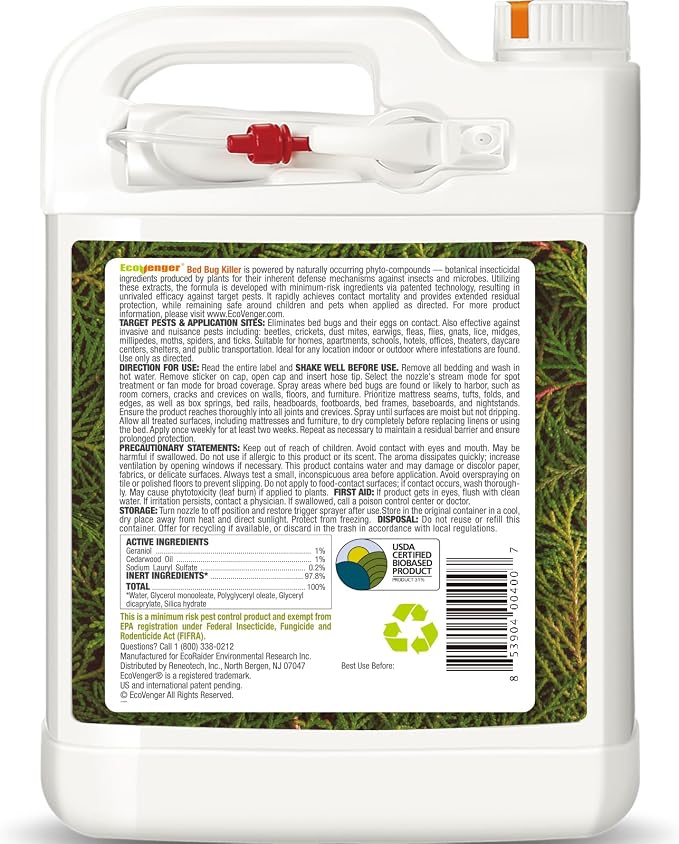 EcoVenger (Formerly EcoRaider) Bed Bug Killer with Remote Sprayer 1Gal - Kills 100% All Stages on Contact- Kills Resistant Bugs- Kills Eggs- 14 Day Residual Protection- Non-toxic- Child & Pet Friendly