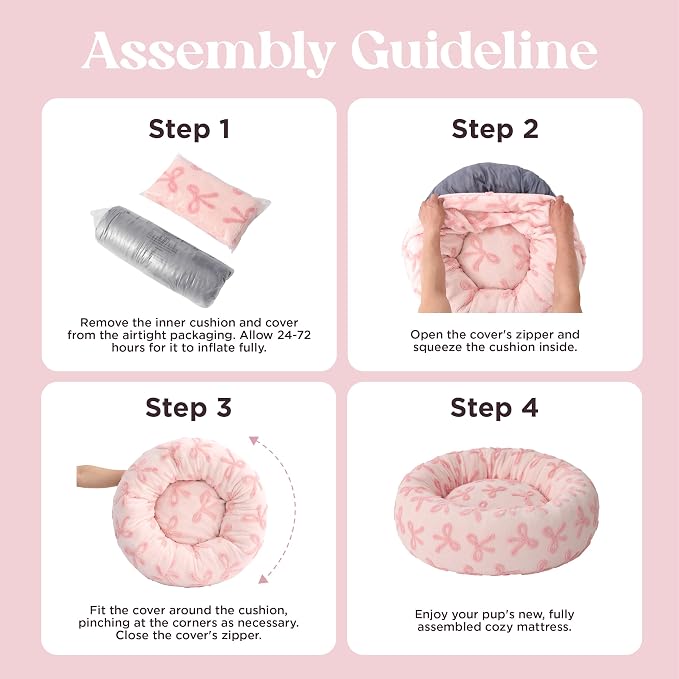 LE SURE Shown on TV Jacquard Donut Cute Small Dog Beds,Pink Taffy 27x27x8in | Orthopedic Calming Cat Sofa Indoor,Original Design Pattern,Washable Cover,Home Decor as Gift for Pet,Anti Slip Bottom