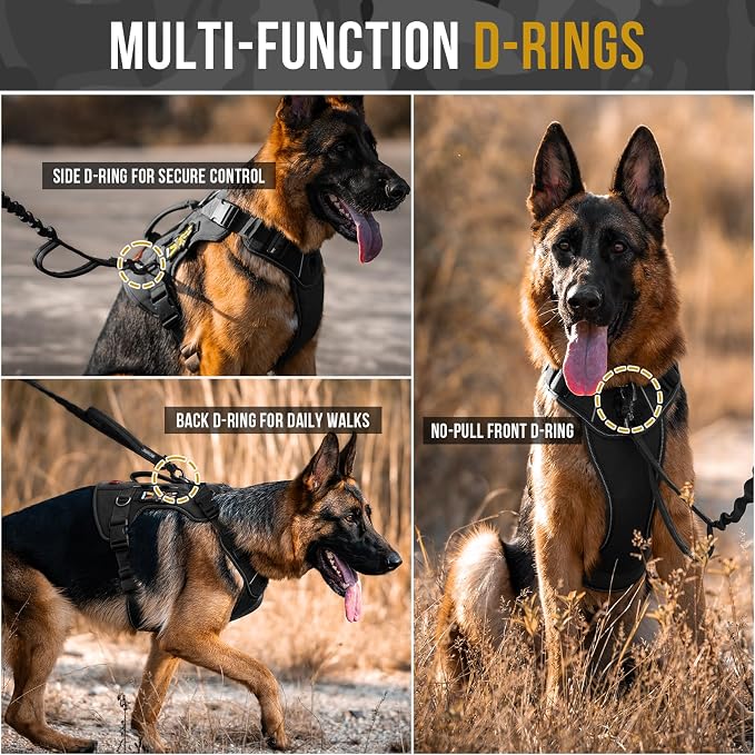OneTigris No Pull Tactical Dog Harness for Medium Large Dogs | Reflective K9 Working Easy Control Vest – Adjustable Dog Harness with Hook & Loop Panels for Walking, Hiking & Training