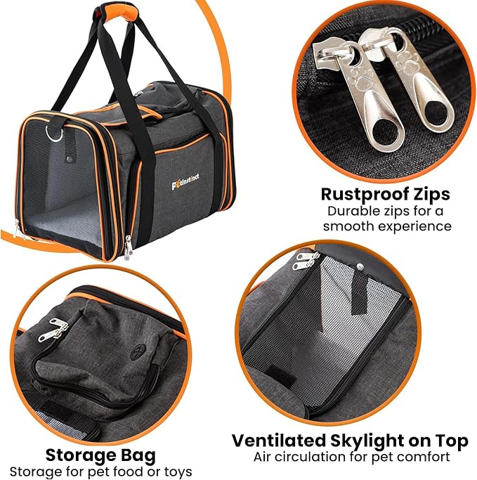 TSA Airline Approved Expandable Pet Carrier, 17"x11"x11" 5-Side Entry Soft-Sided Collapsible Cat Dog Carrier (up to 15 lbs), with Alloy Frame & Removable Wool Mat for Travel