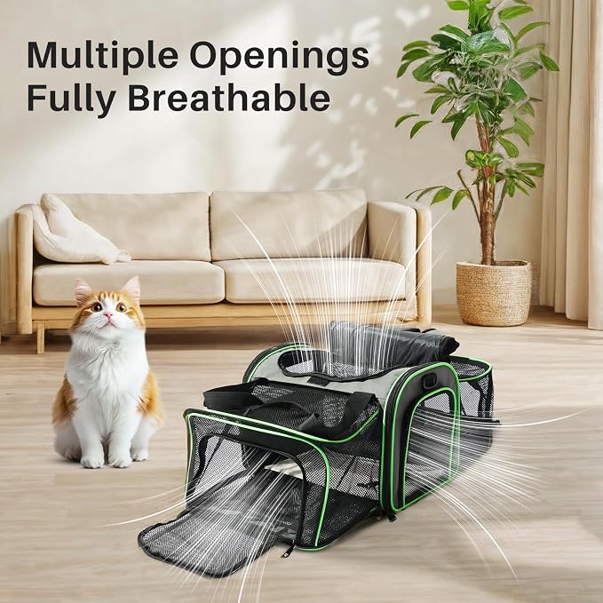 Gardner Pet Expandable Cat Carrier Airline Approved (18x12x12 in), 2-Side Square Extension Pet Travel Carrier for Medium Cats up to 15 lbs, Mesh Soft-Sided Cat Carrier Bag