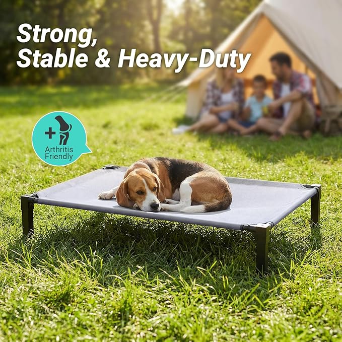 Elevated Outdoor Dog Bed, Raised Dog Bed with Steel Framed 35in | Cooling Elevated Pet Cot with Non-Slip Feet, and Waterproof, Washable, Breathable Teslin Mesh