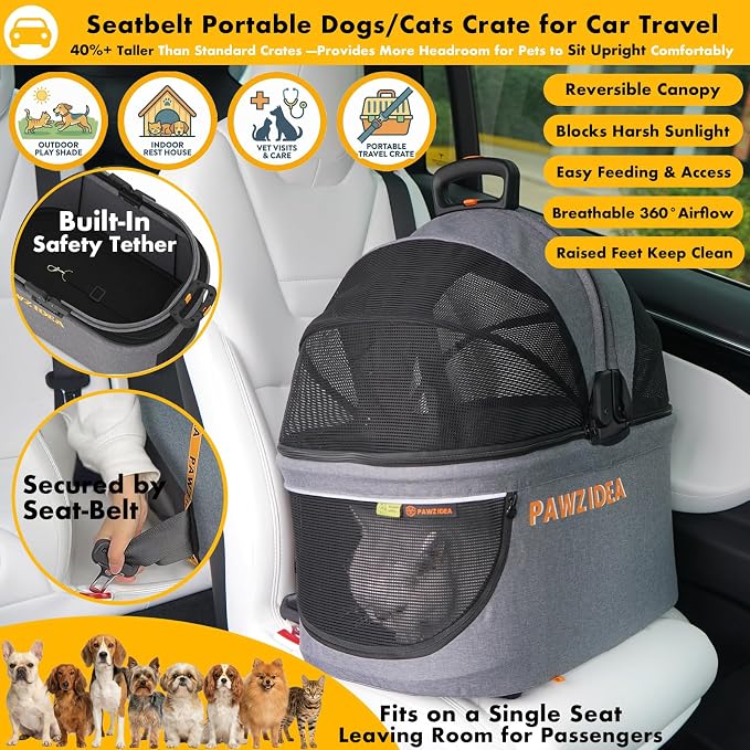 PAWZIDEA Double Pet Stroller with 2 Detachable Carrier, Lightweight Portable Travel Crate & Car Seat Combo & TSA-Approved Expandable Carrier, Foldable Jogger Stroller for 2–4 Cats or Small/Medium Dogs