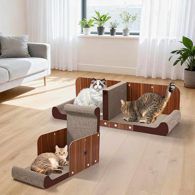 34 Inch Cat Scratcher Bed, Upgraded Cardboard Scratching Pad, Extra Large Cat Scratchers for Indoor Cats, Convertible Vertical Cat Scratching Board Furniture Protector
