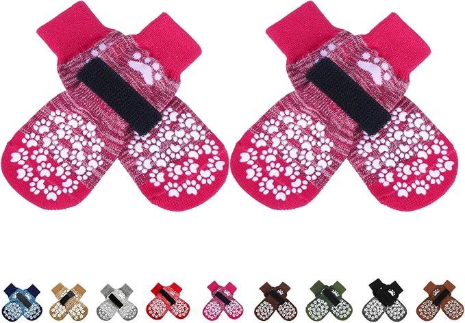EXPAWLORER Anti Slip Dog Socks to Prevent Licking Paws, Dog Shoes for Hot Pavement, Dog Booties for Small Medium Large Senior Dogs, Traction Control Boots & Paw Protectors for Hardwood Floors Rose