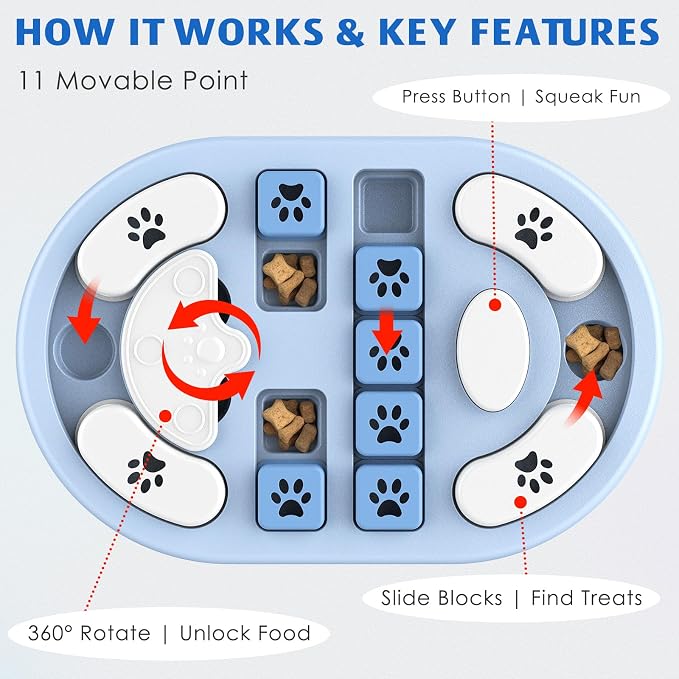 Dog Puzzle Toy, Interactive Treat Puzzle for IQ Training & Mental Stimulation, Non-Slip Slow Feeder Enrichment Boredom Buster for Puppies Small Medium Large Dogs Cats, Gray Gift