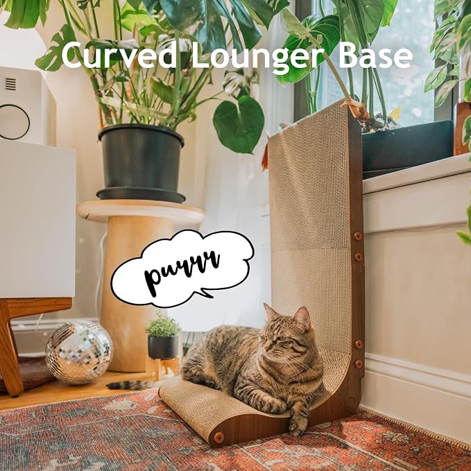 Necoichi Cardboard Cat Scratcher Wall for Indoor Cats - Cat Scratching Board, Cat Scratch Pad Lounger with Reversible Usability and Extra Comfort for Lounge, Curved (Dark Cherry, Regular)