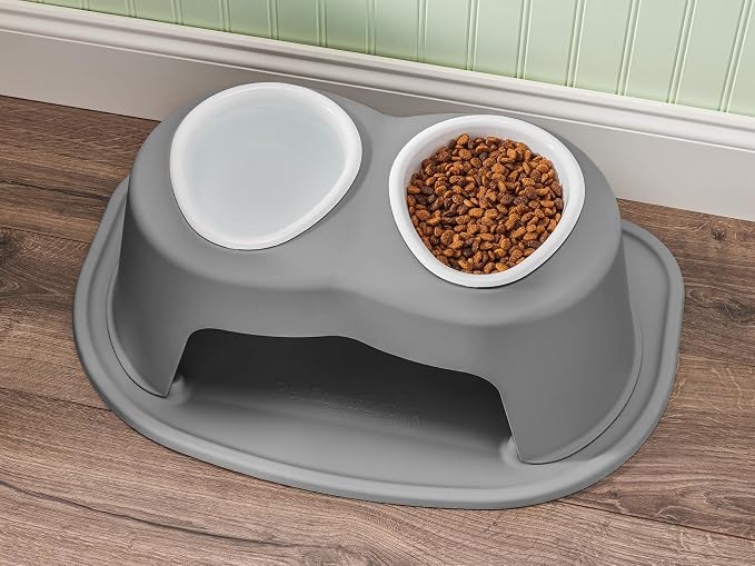 WeatherTech Double High Pet Feeding System w/Plastic Dog/Cat Bowls - 8" High Stand Dark Grey (PDHC3208DGDG)