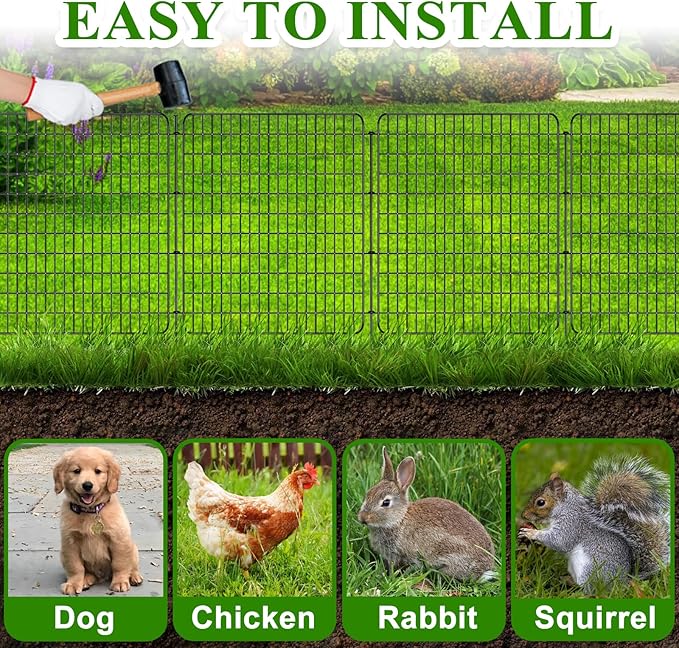 Garden Fencing Animal Barrier 5 Pannels, 36 in(H) X 12.5 ft(L) No Dig Dog Tall Fence Outdoor for Yard Rustproof Garden Metal Wire Border Patio Rabbit Ground Stakes
