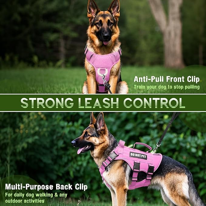 Tactical Molle Vest Mesh Dog Harness with 10 Removale Pet Patches | Breathable Service Dog harness with Double Soft Padded Handle for Medium Dog, Reflective Military Pet Vest for Walk Hiking
