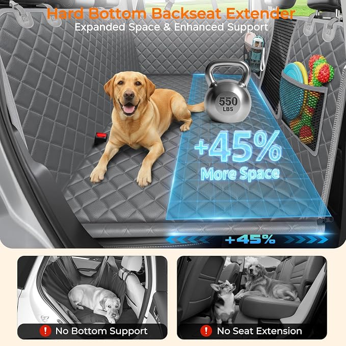 URPOWER 2026 Upgraded Back Seat Extender for Dogs - Large Hard Bottom Dog Car Seat Cover Holds 550lbs, Waterproof Dog Hammock Pet Bed with High-Density Foam Non-Slip Backseat Protector