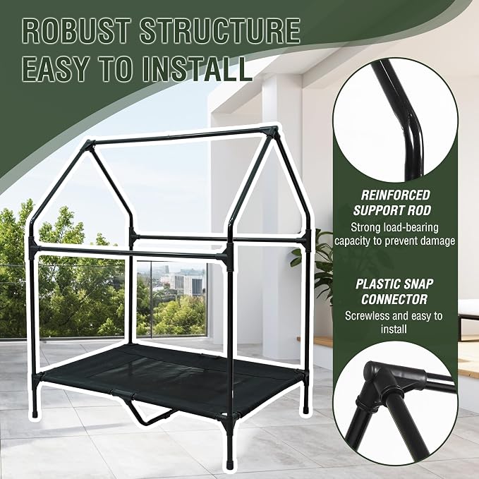 Privacy Outdoor Dog House & Elevated Bed 2-in-1, UPF50+ Sun Rain Protection, Breathable Camping Pet Tent with Cover, Portable for Indoor & Backyard Use（S）