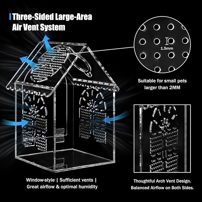 Jumping Spider Enclosure House Shape Design, Seamless Acrylic Tarantula Terrarium for Spiders and Small Reptiles, 6"x6"x10" (Large)