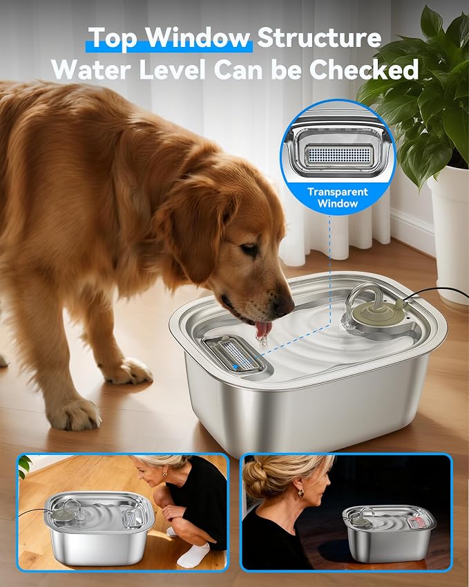 3Gal/11L Dog Water Fountain, Stainless Steel Large Automatic Pet Water Dispenser, Ultra-Quiet Leak-Proof Drinking Bowl for Big Dogs & Multiple Pets