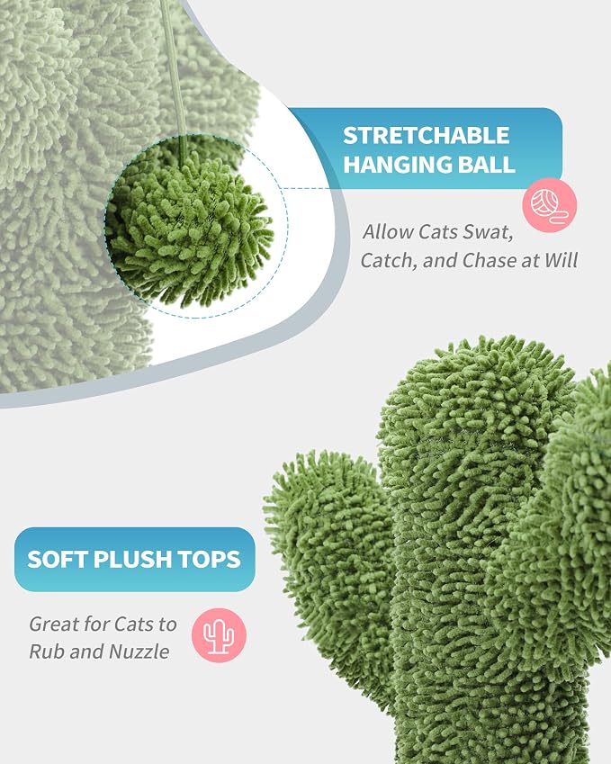 Made4Pets Cactus Cat Scratching Post for Indoor Cats with Plush Ball, 25.6" | Interactive Cactus Cat Scratcher with Natural Sisal Rope, Sturdy Base and Plush Ball for Daily Scratching and Indoor Play