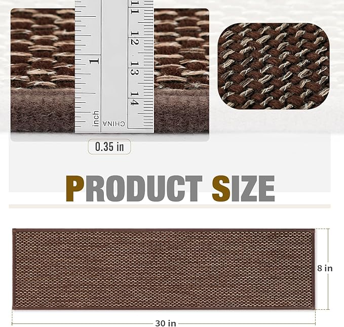 Stair Treads Non Slip for Wooden Steps Indoor 15 Pack 8" X 30" Carpet Stairs Runner for Wood Stairs, Stair Tread Rugs with Reusable Adhesive for Dogs Kids and Elders, Machine Washable, Brown