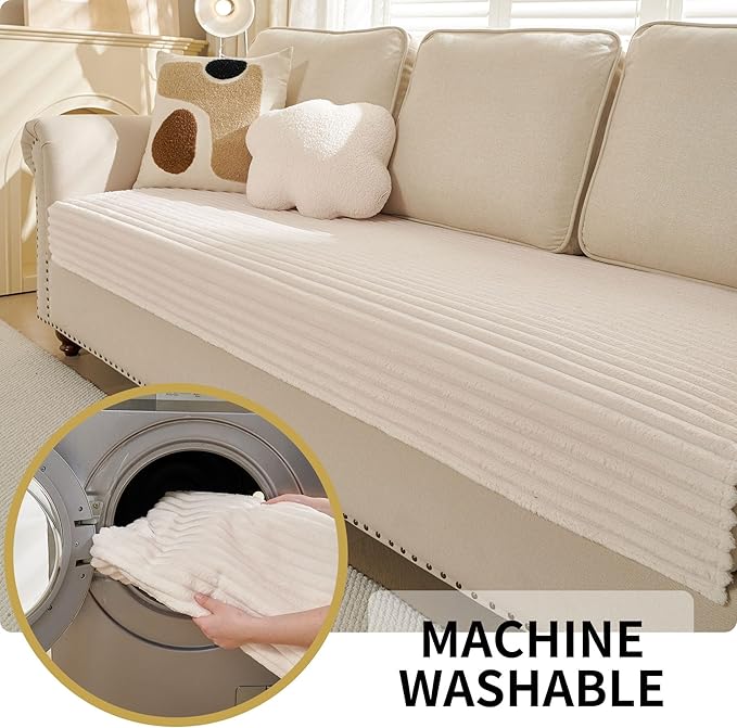 HAOMAIJIA Waterproof Couch Cover for Dogs Washable,Faux Fur Pet Couch Covers for Sofa,Soft Dog Bed Cover Non-Slip Couch Covers for 3 Cushion Couch Sofa Pet Friendly (Off White, 23" x 23" 2 Pack)