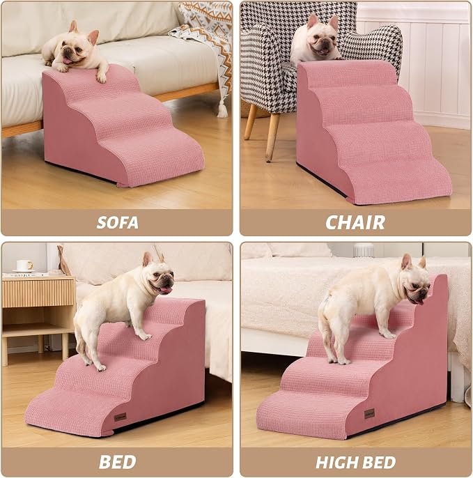5-Step Pink Dog Stairs for High Bed, Pet Ramp for Small Dogs, Cats | Aodisman Pink Pet Stairs Designed for Small Dogs and Cats, Making It Easier to Get on High Beds with Comfort , 22.4" H