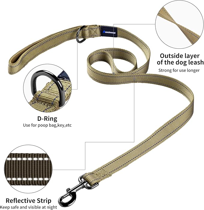 Annchwool No Pull Dog Harness with Padded Handle+5 Ft Leash,Reflective Strip Escape Proof and Quick Fit to Adjust Dog Harness,Easy for Training Walking for Small & Medium and Large Dogs(Brown-Set,S)