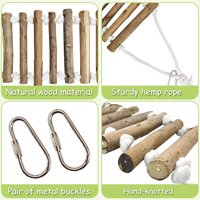 VCEPJH Reptile Bridge for Terrarium 2 Pack Wooden Bearded Dragon Climbing Ladder Hanging Flexible Swing Tank Deor Accessories for Gecko Hermit Crab Chameleons Turtle Lizard Frog