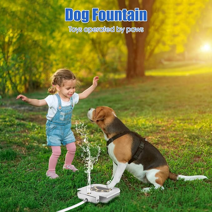 Dog Water Fountain Step On, Outdoor Paw Activated Water Fountain for Dogs, Paw Activated Drinking Water Toy with Hose for Fresh Water, Upgrade Copper Valve Set(White)