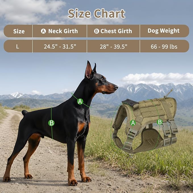 Tactical Dog Harness for Large Dogs, Heavy Duty No Pull Dog Harness with Handle, Adjustable 6-Buckle German Shepherd Big Size Dog Vest for Walking, Training, Hunting