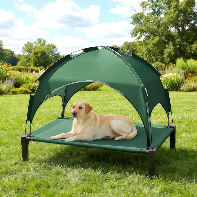 Elevated Dog Bed with Removable Canopy, Sun Protection Shade Tent Dog Cot | Portable Outdoor Dog Bed, Raised Pet Cooling Cot Bed for Dogs, 51in