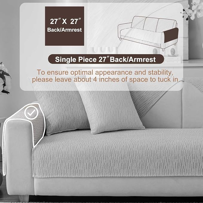Soft Waterproof Chenille Cover Washable, Non Slip Sectional Sofa Covers for 3 Cushion Couch Sofa L Sharped Sofa Slipcover for Pets, Furniture Protector (1 PCS 27"x27" Light Grey)
