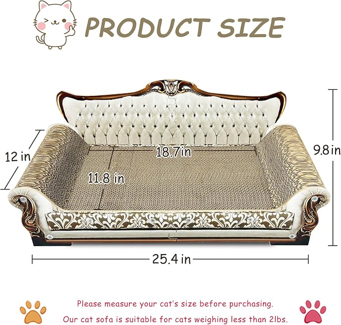 Luxury Cardboard Cat Scratcher Sofa Bed, Couch Shaped Scratching Board, Scratch Lounge with Catnip, Scratcher for Indoor Cats Large Grey
