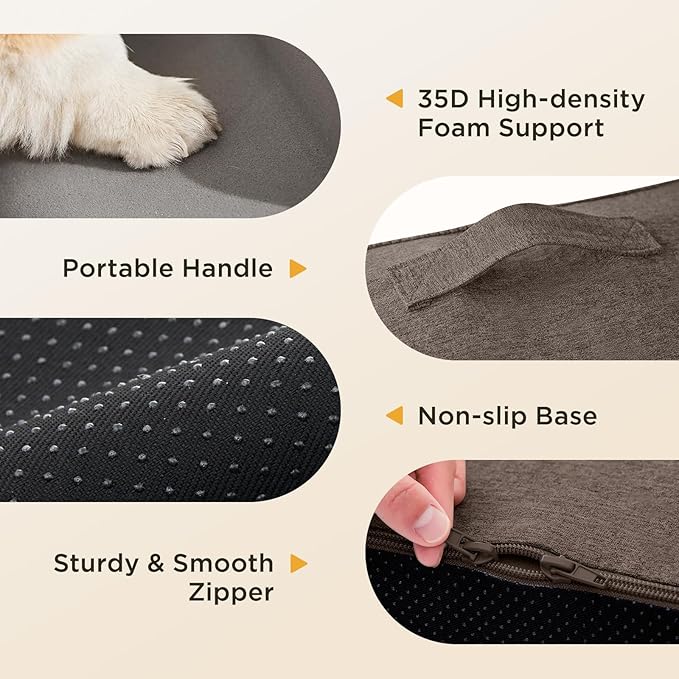 Joydeco Dog Stairs for Bed 17.1" H, 3-Step Pet Steps for Small Dogs and Cats, Dog Steps for High Bed, Non-Slip Balanced Ramp Indoor Pet Stairs, Brown