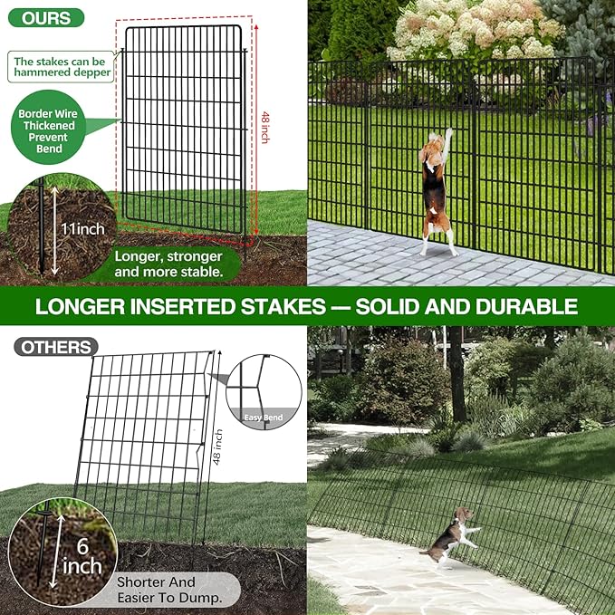 10 Panels Garden Fencing Animal Barrier with Lock, 48 in(H) X 24 Ft(L) Dog Fence Outdoor for Yard Rustproof No Dig Decorative Tall Garden Fence Metal Wire Panel Border Rabbit Ground Stakes Fencing