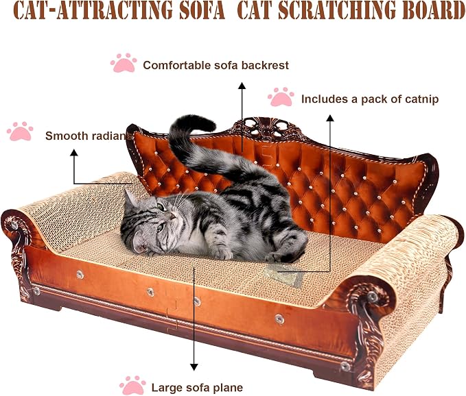 COOZMENT Sofa-Shaped Cat Scratching Couch & Lounge Bed - Thick Cardboard Cat Scratcher Pad (27.6" L x 12.4" W x 11.8" H)