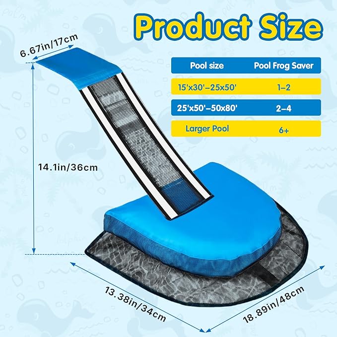Animal Saving Escape Ramp Critters, 2Pcs Frog Saver Pads Ladder for Swimming Pools Lily Pad for Frogs Float Life Saving Wildlife Duck Creature Rescue Bridge Log Maintenance Kits（Blue）