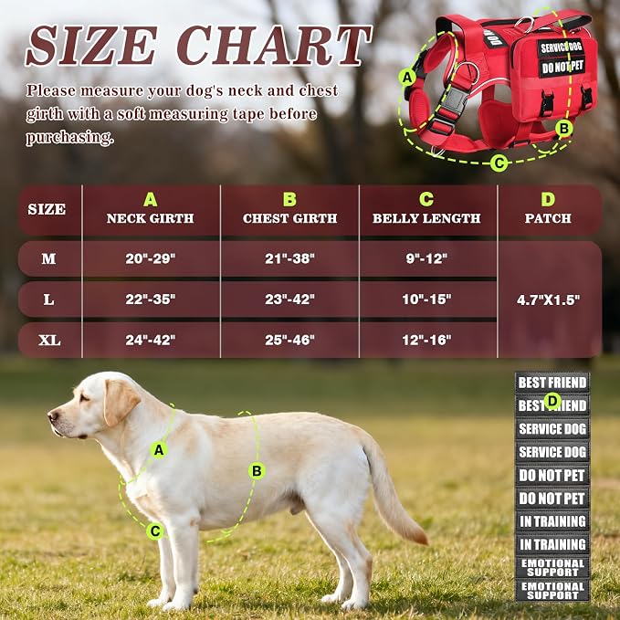 Service Dog Vest with Removable Backpack for Large Sized Dog Red L | No Pull Adjustable Dog Harness with Pockets,Soft Padded Handles&Molle for Patches,Heavy Duty for Training Hiking Hunting