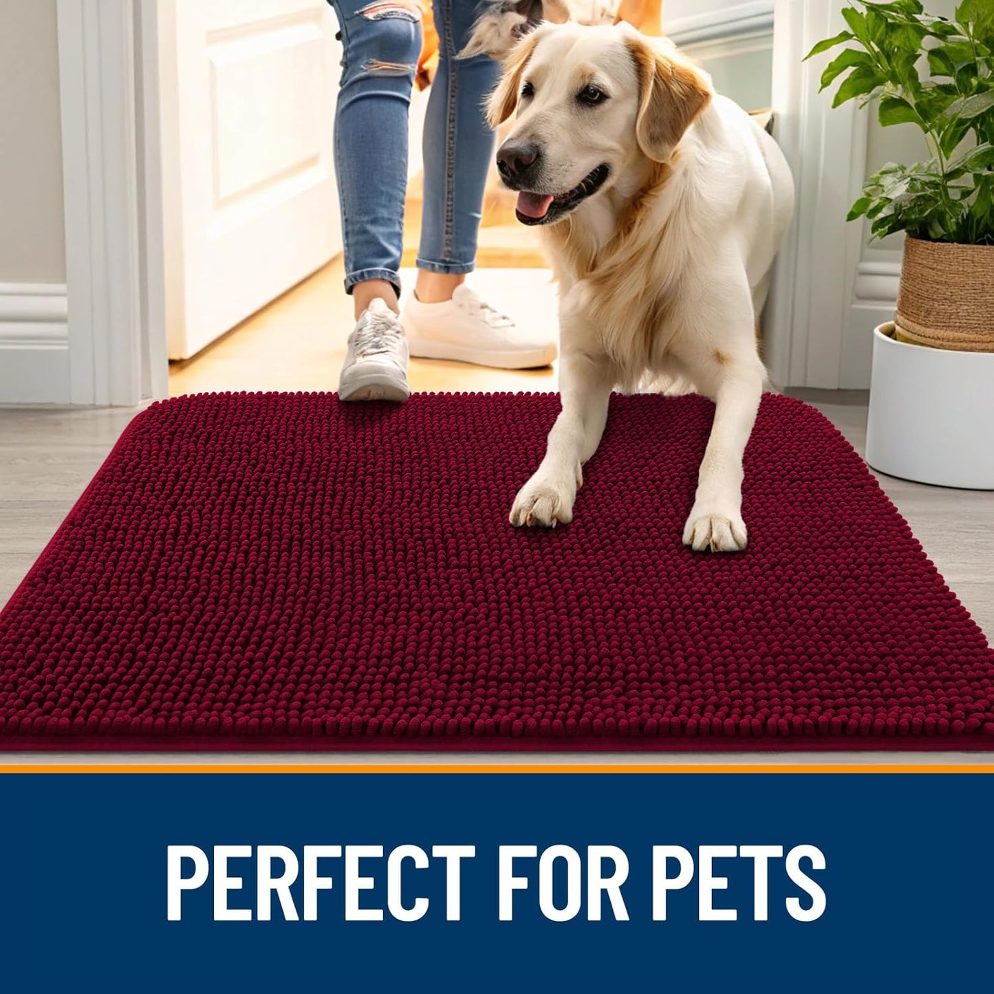 OLANLY Dog Door Mat for Muddy Paws 70x24, Absorbs Moisture and Dirt, Absorbent Non-Slip Washable Doormat, Quick Dry Chenille Mud Mat for Dogs, Entry Indoor Entryway Carpet for Inside Floor, Burgundy